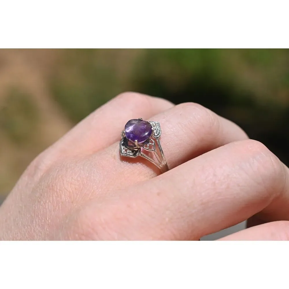 Amethyst Ring Rough Unique Purple Gemstone Engagement Ring